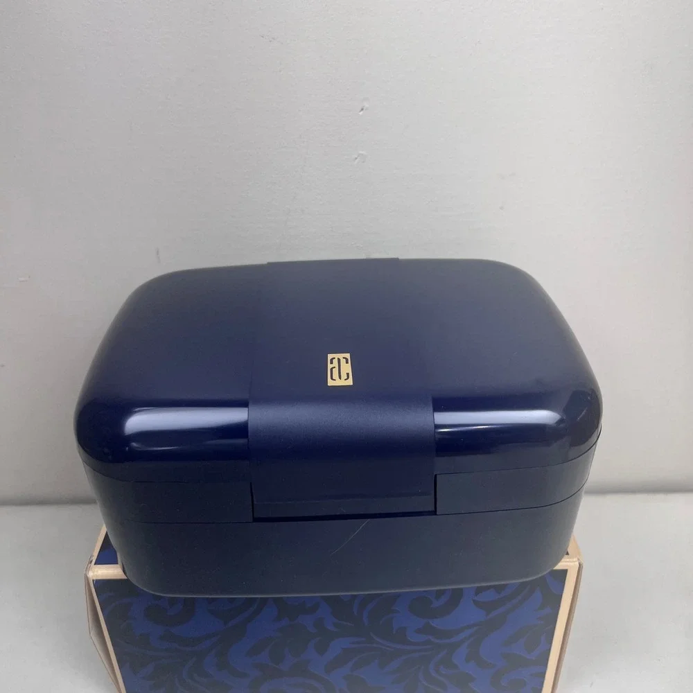 Avon Vintage Navy Blue Makeup Train Case Cantilever Trays Storage Organization